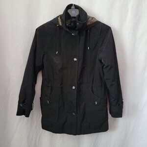 Miss Gallery Coat Hooded Parka Small Black Brown removable liner Classic Jacket